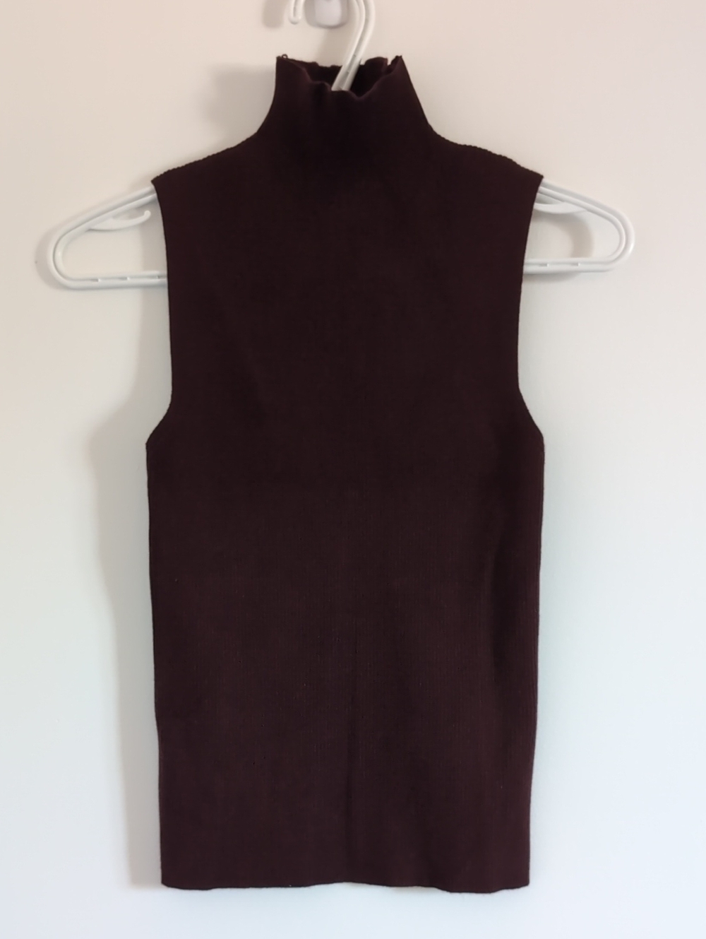 Suzy Shier Sleeveless Mock Neck Ribbed Tank - Deep Brown